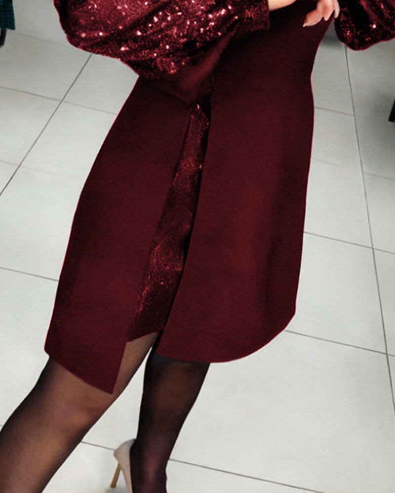 Liliana | Elegancka Sukienka z Bufiastymi Rękawami i Patchworkowymi Detalami